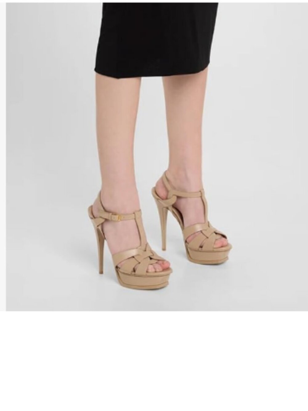 FSJ Nude T-Strap Platform Sandals Peep Toe Ankle Strap Stiletto Heels Shoes